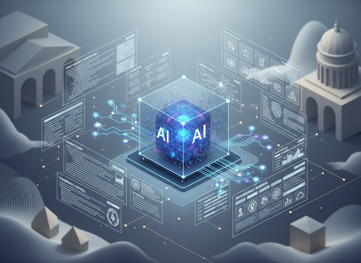 AI transparency evidence records and disclosure controls arranged as an operational compliance toolkit